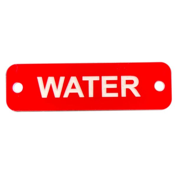 AG Water Label (S) Red with White Engraving 75mm x 22mm