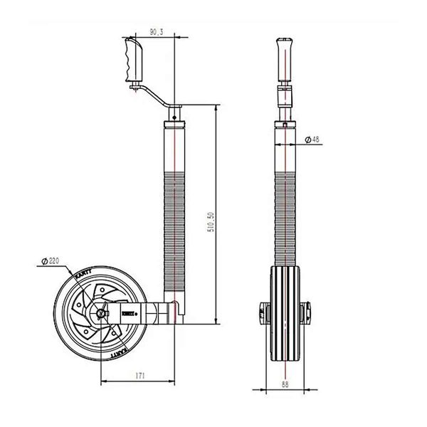 Kartt Ultimate Caravan / Trailer Jockey Wheel (48mm Ribbed Shaft)