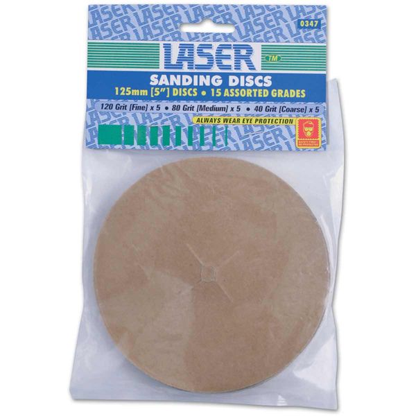 Laser Tools Sanding Discs Assorted (125mm / Pack of 15)