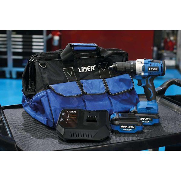 Laser Tools Cordless Variable Speed Impact Drill 20V Kit (UK Plug)