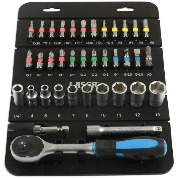 Laser Tools Socket and Bit Set 1/4" Drive (37-Piece)