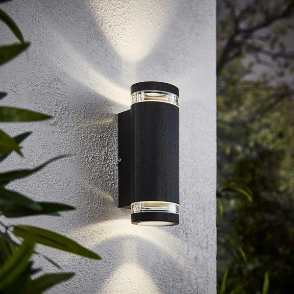 Helix LED GU10 Up/Down Wall Light with Ribbed Black Finish (2 Bulbs)