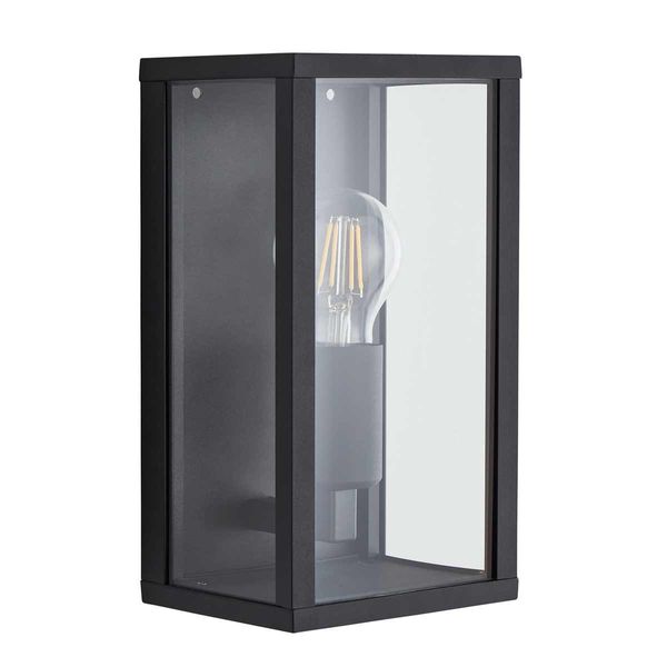 Chinon 1 Light E27 Glass Panel Box Lantern Black