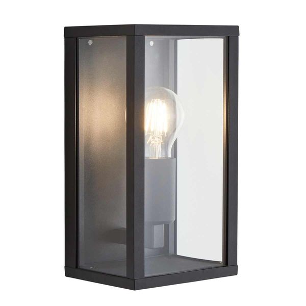 Chinon 1 Light E27 Glass Panel Box Lantern Black