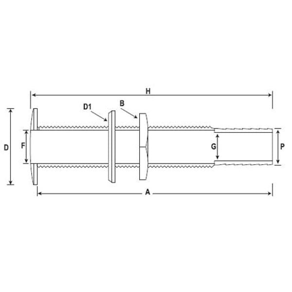 AG Long Brass Skin Fitting 3/4" BSP 19mm Hose 142mm