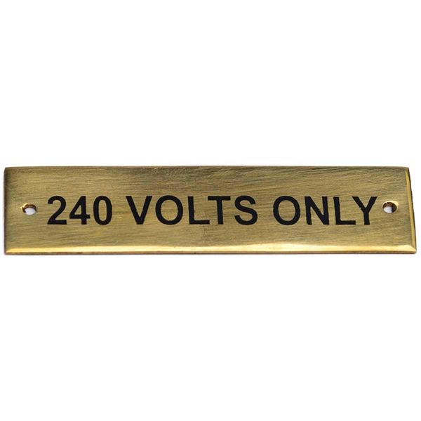 AG SP 240 Volt Only Label Brass 57 x 12mm