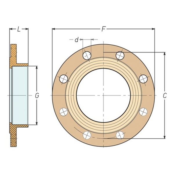 Bronze Flange PN16 DN125 5" BSP Female 8-Hole