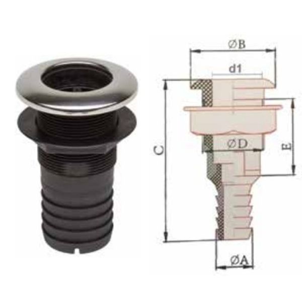 Can Plastic Skin Fitting with SS Cover 1" Hose Packaged