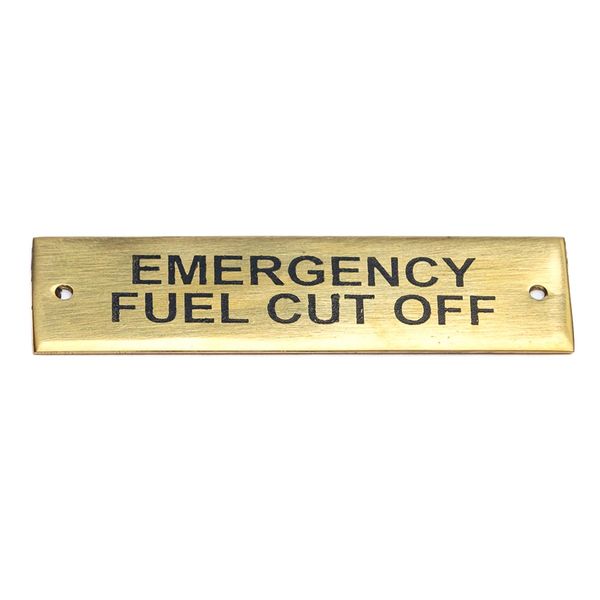 AG SP Emergency Fuel Cut Off Label Brass 75 x 19mm Packaged