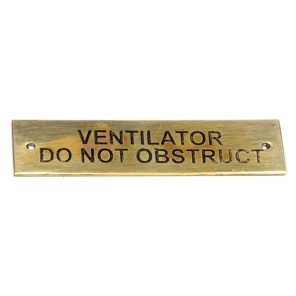 AG SP Ventilator Do Not Obstruct Label Brass 75 x 19mm Packaged